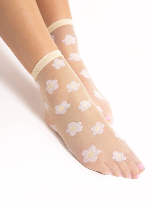 Skarpetki damskie w kwiaty - Jodie 20 den - Fiore - CN020XG1159BU vanilia