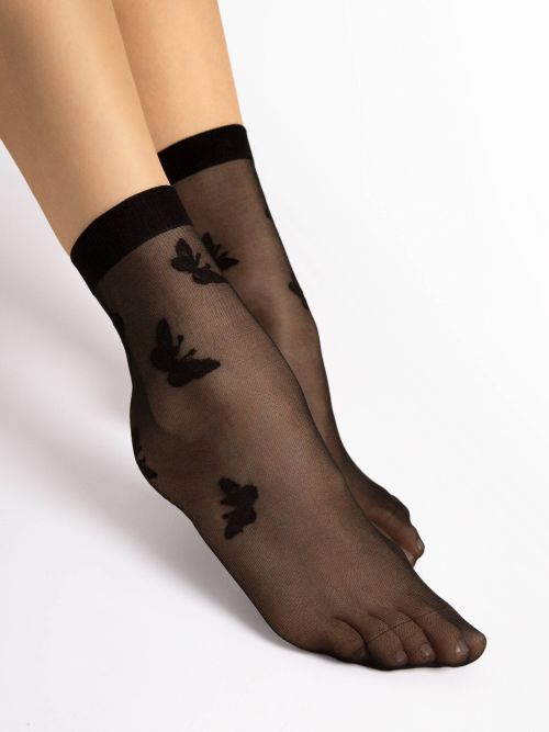  Cienkie skarpetki w motylki - Summer 15 den - Fiore - CN015XG1166AU black 